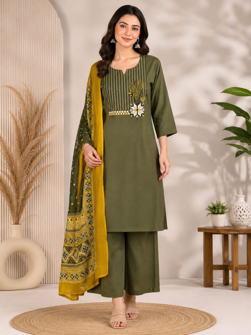 Naisha K 1144 Dhabu Cotton Kurti With Palazzo Dupatta Catalog — Wholesale Kurtis, Vardan Ethnic wholesale from Surat — view 2
