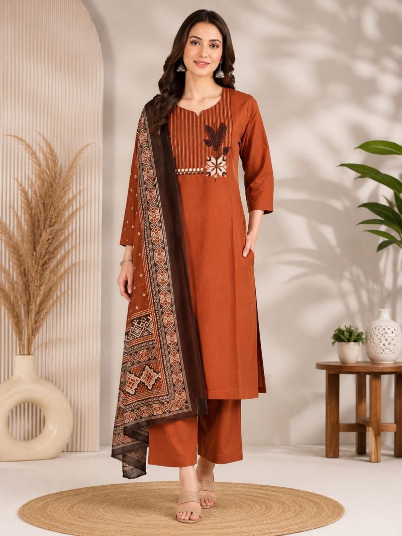 Naisha K 1144 Dhabu Cotton Kurti With Palazzo Dupatta Catalog — Wholesale Kurtis, Vardan Ethnic wholesale from Surat — view 3