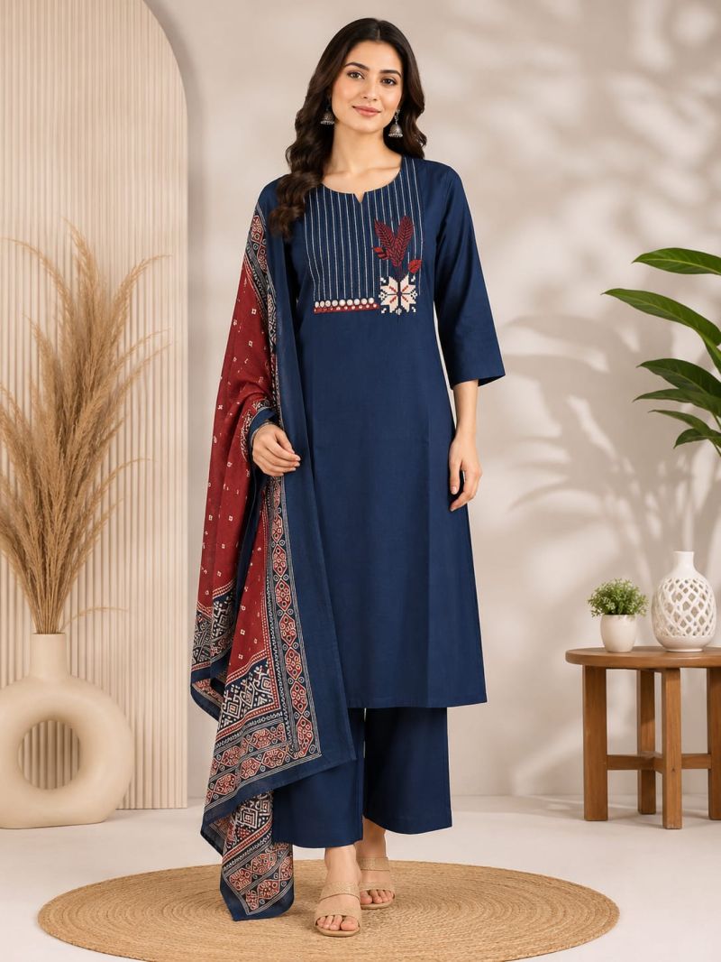 Naisha K 1144 Dhabu Cotton Kurti With Palazzo Dupatta Catalog
