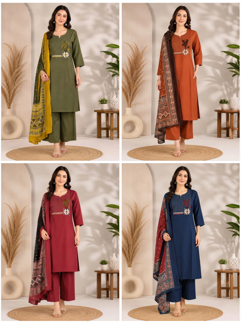 Naisha K 1144 Dhabu Cotton Kurti With Palazzo Dupatta Catalog — Wholesale Kurtis, Vardan Ethnic wholesale from Surat — view 5