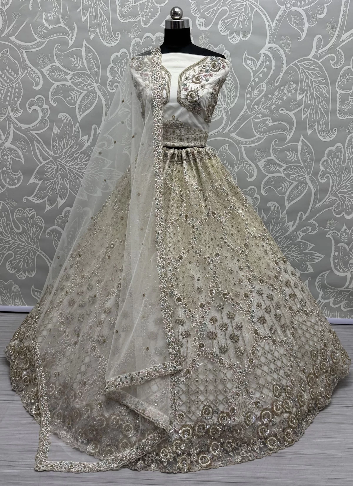 Exclusive Off White Embroidered Net Designer Lehenga Choli for Women