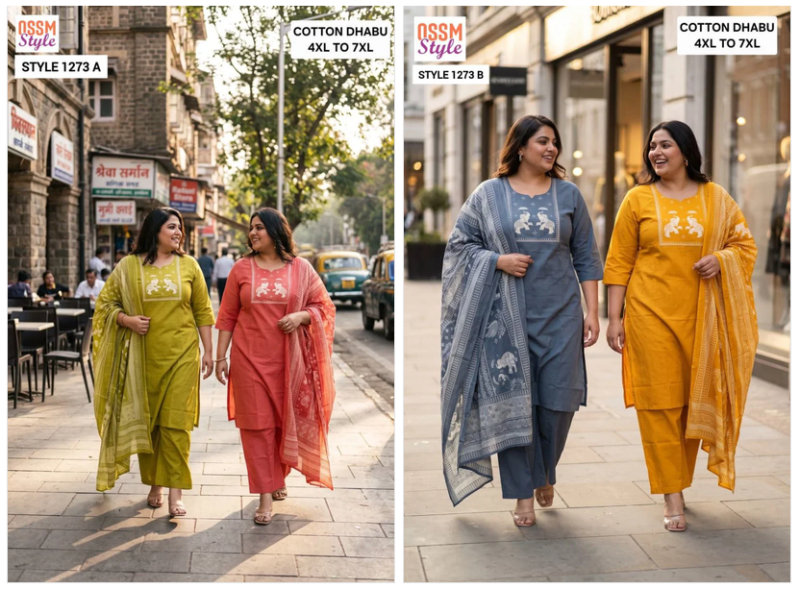 Ossm Style 1273 Pluz Size Dhabu Cotton Printed Kurti With Bottom Dupatta Catalog — Wholesale Kurtis, Vardan Ethnic wholesale from Surat — view 3