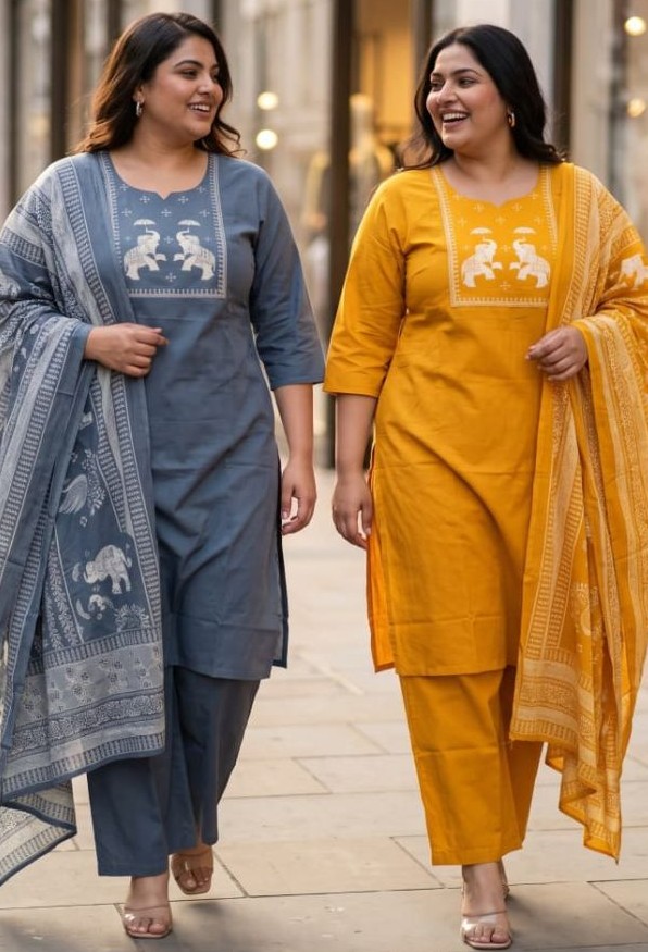 Ossm Style 1273 Pluz Size Dhabu Cotton Printed Kurti With Bottom Dupatta Catalog — Wholesale Kurtis, Vardan Ethnic wholesale from Surat — view 2