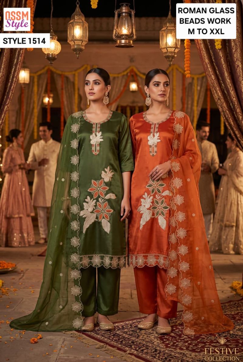 Ossm Style 1514 To 1517 Roman Glass Beads Work Kurti WIth Bottom Dupatta Set — Wholesale Kurtis, Vardan Ethnic wholesale from Surat — view 3