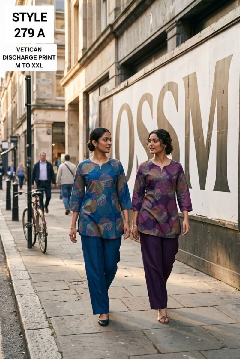 Ossm Style 279 A To D Vatican Discharge Printed Co Ord Set — Wholesale Kurtis, Ossm wholesale from Surat — view 2