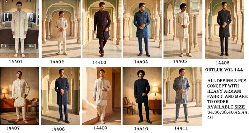 Outluk Vol 144 Armani Embroidered Mens Kurta Pajama With Jacket Set — Singles, Outluk wholesale from Surat — view 2