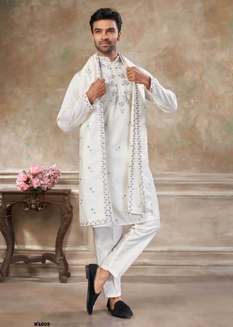 Outluk Wedding 46 Silk Embroidered Pintex Work Kurta With Pajama Catalog