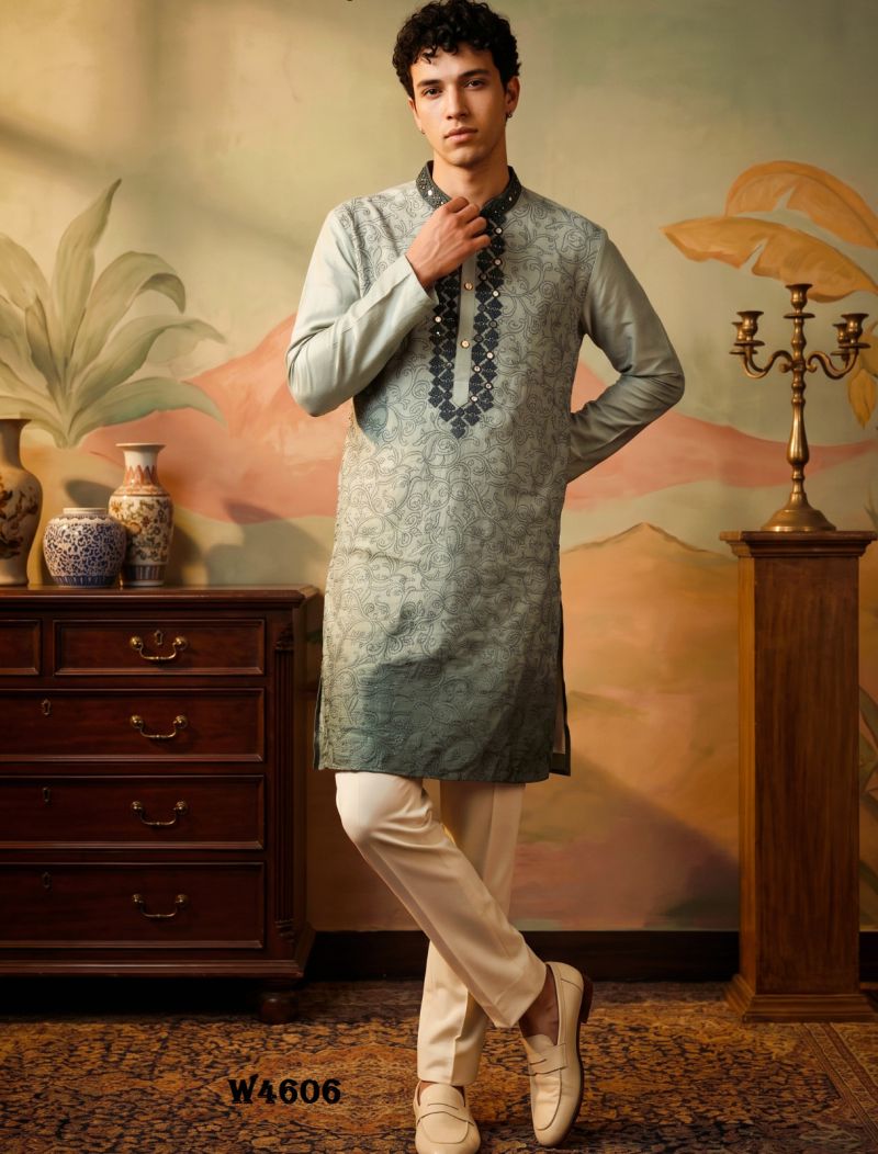 Outluk Wedding 46 Silk Embroidered Pintex Work Kurta With Pajama Catalog — Men's Wear, Outluk wholesale from Surat — view 2
