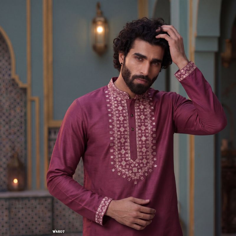 Outluk Wedding 46 Silk Embroidered Pintex Work Kurta With Pajama Catalog — Men's Wear, Outluk wholesale from Surat — view 3