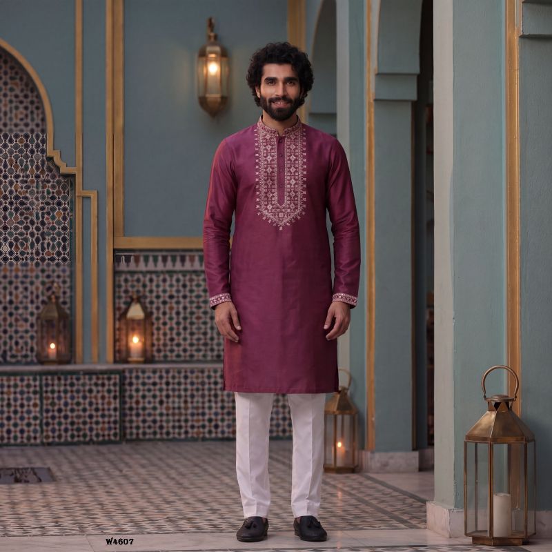 Outluk Wedding 46 Silk Embroidered Pintex Work Kurta With Pajama Catalog — Men's Wear, Outluk wholesale from Surat — view 4