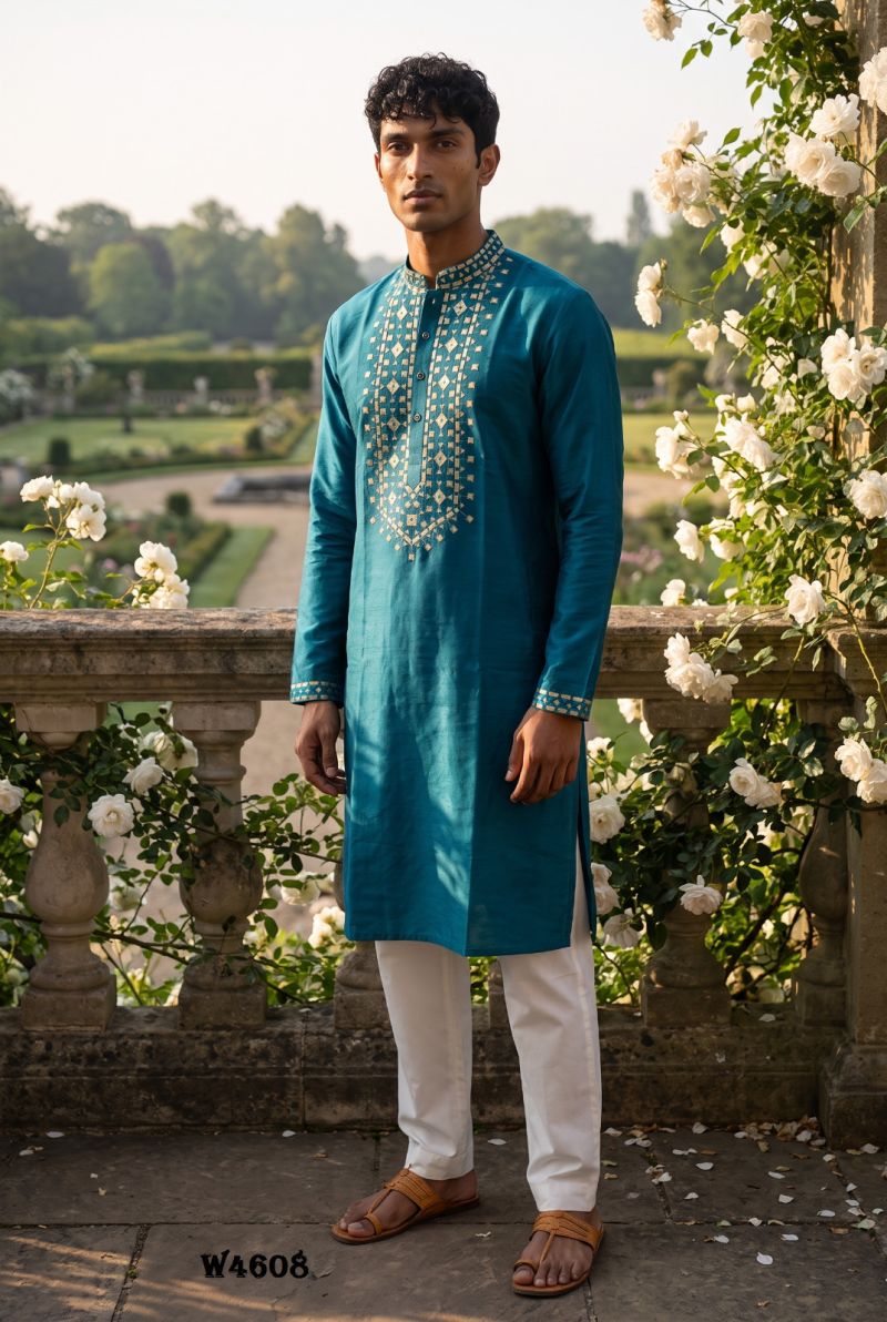 Outluk Wedding 46 Silk Embroidered Pintex Work Kurta With Pajama Catalog — Men's Wear, Outluk wholesale from Surat — view 6