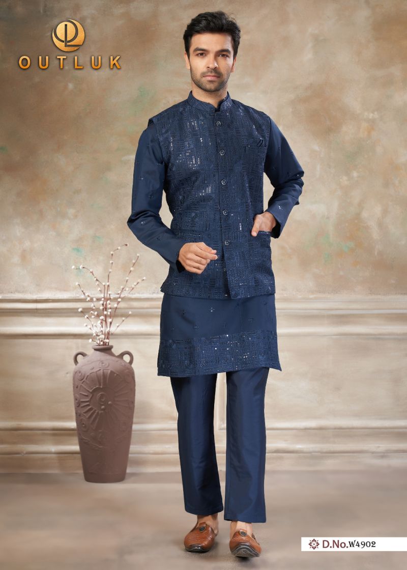 Outluk Wedding 49 Viscos Embroidery Worked Kurta With Koti Pajama Set