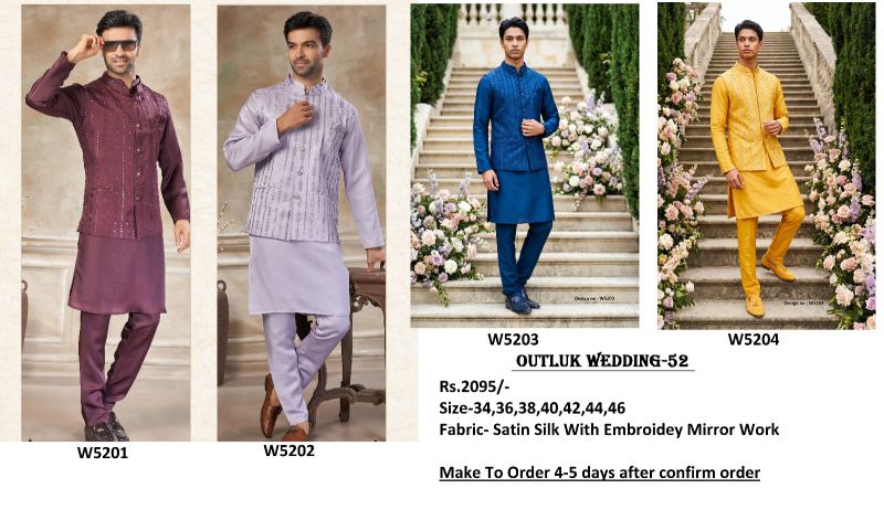 Outluk Wedding 52 Satin Silk Embroidered Kurta With Koti Pajama Collection — Men's Wear, Vardan Ethnic wholesale from Surat — view 5