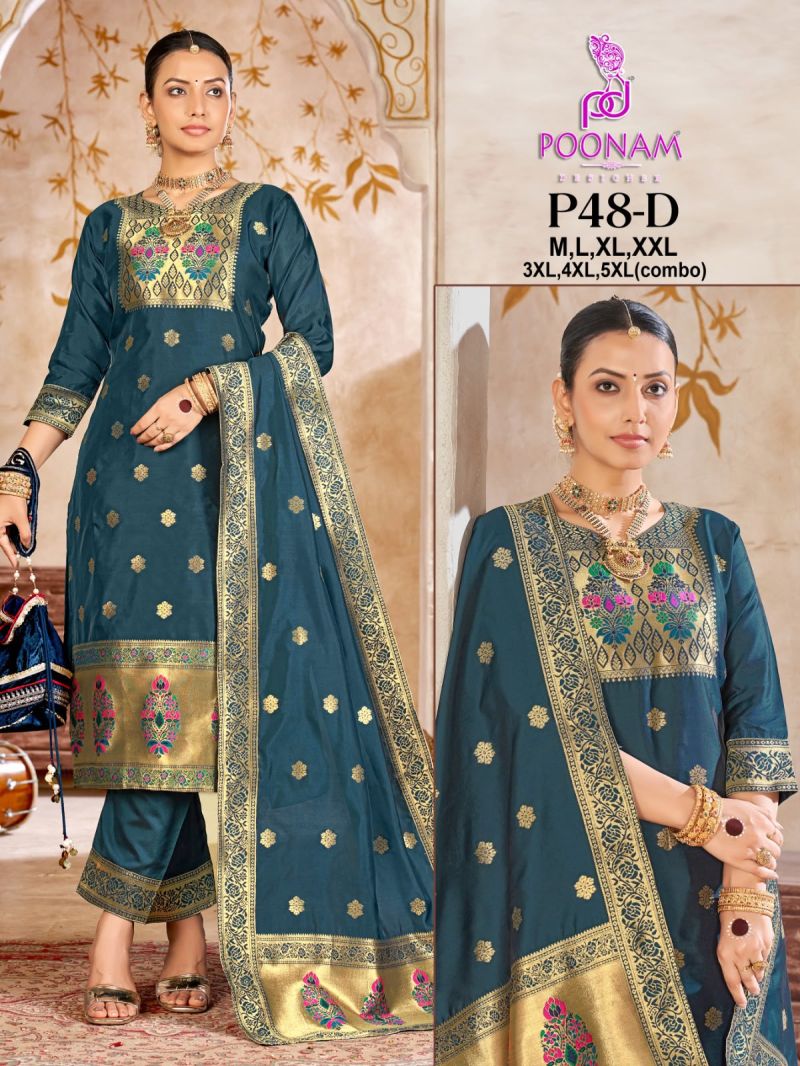 Poonam P 48 Tapeta Silk Jacquard Work Kurti With Bottom Dupatta Set