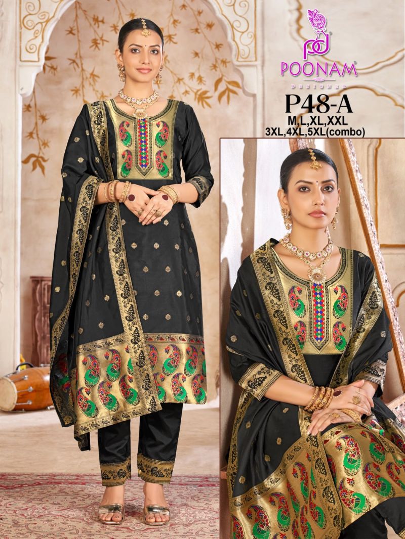 Poonam P 48 Tapeta Silk Jacquard Work Kurti With Bottom Dupatta Set — Wholesale Readymade Suit, Poonam'S wholesale from Surat — view 6