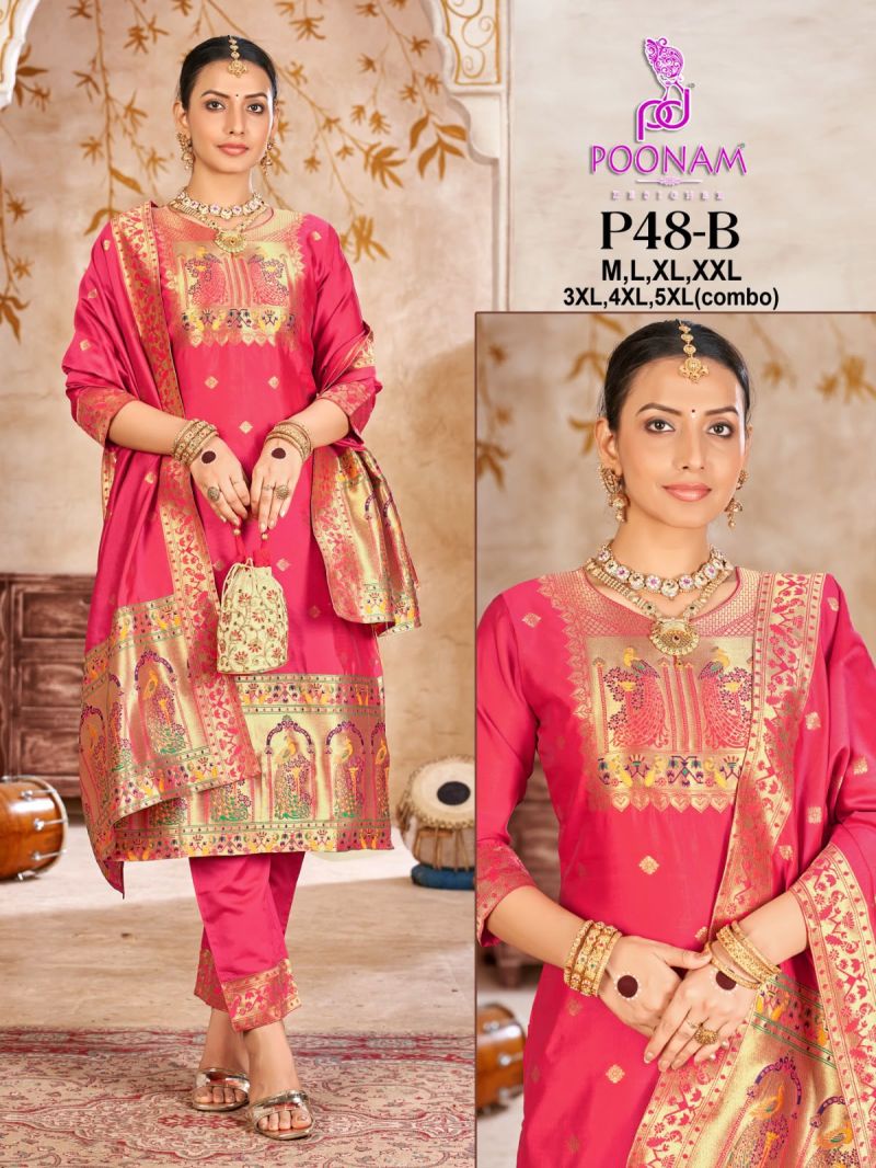 Poonam P 48 Tapeta Silk Jacquard Work Kurti With Bottom Dupatta Set — Wholesale Readymade Suit, Poonam'S wholesale from Surat — view 5