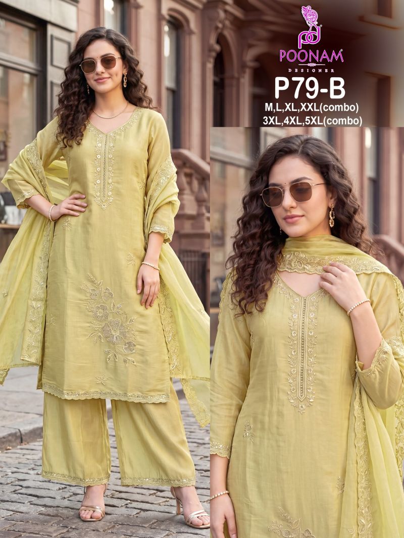 Poonam P 79 Mul Chanderi Beads Work Kurti With Bottom Dupatta Set — Wholesale Kurtis, MPA wholesale from Surat — view 3
