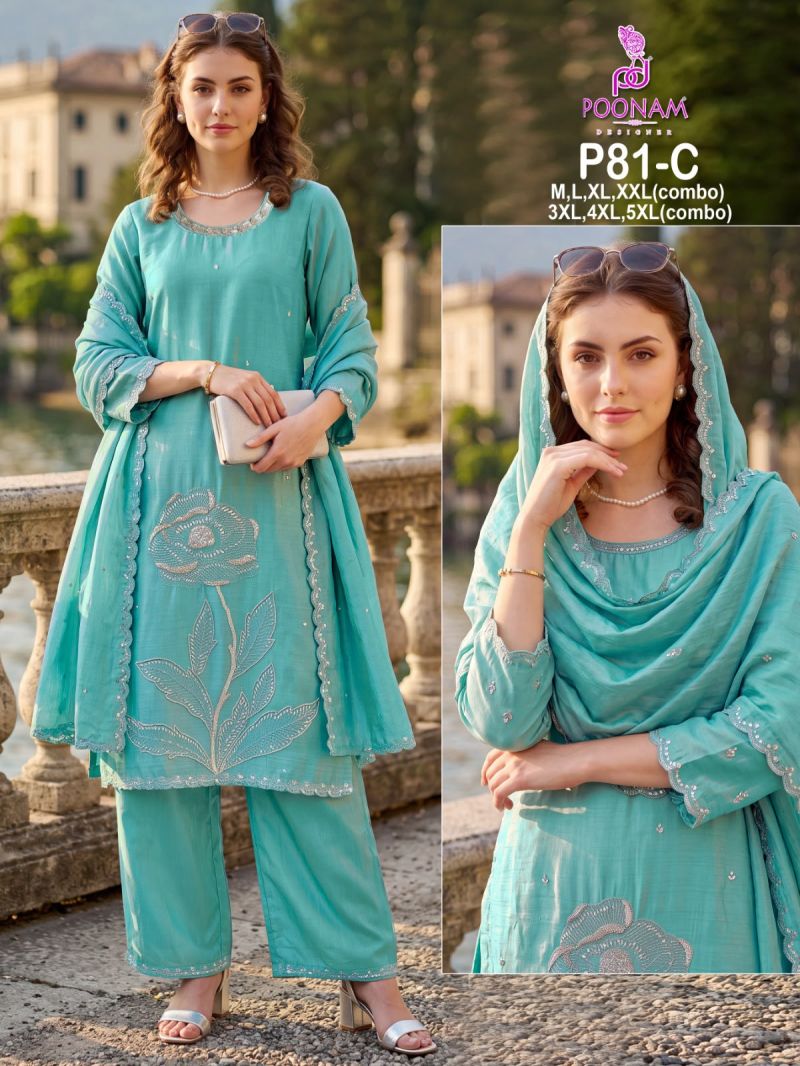 Poonam P 81 A To D Crush Silk WIth Beads Work Kurti With Bottom Dupatta Set — Wholesale Readymade Suit, Vardan Ethnic wholesale from Surat — view 3