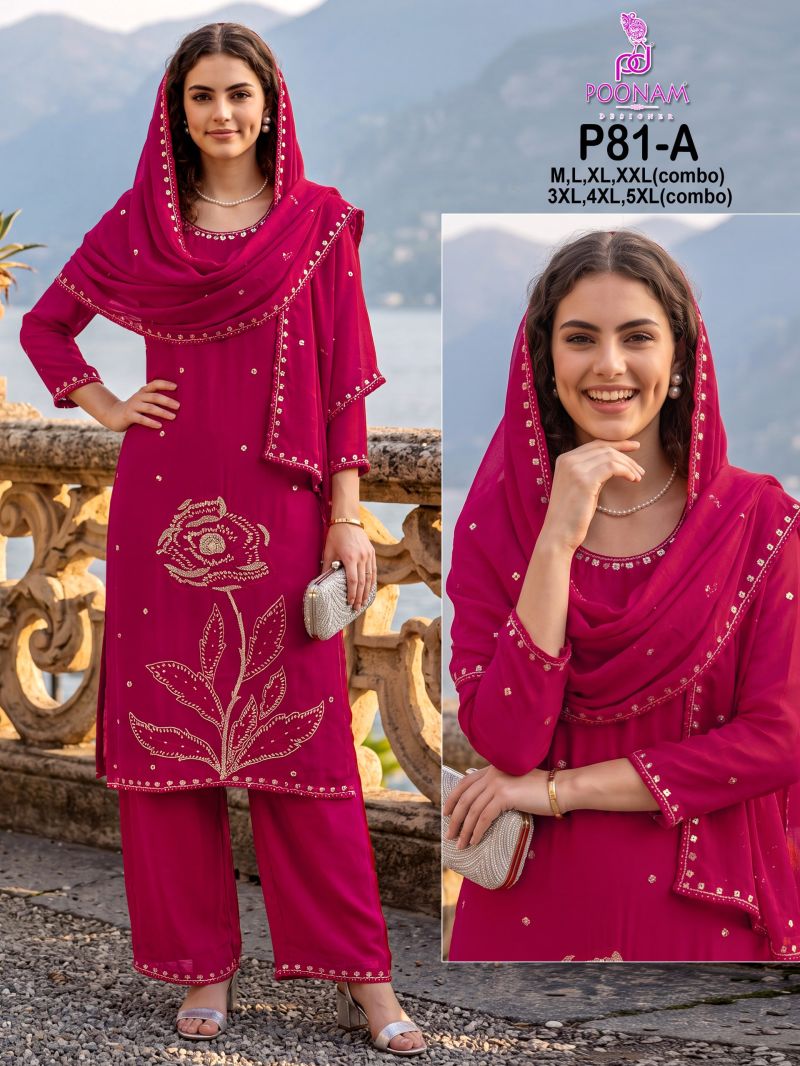 Poonam P 81 A To D Crush Silk WIth Beads Work Kurti With Bottom Dupatta Set — Wholesale Readymade Suit, Vardan Ethnic wholesale from Surat — view 4