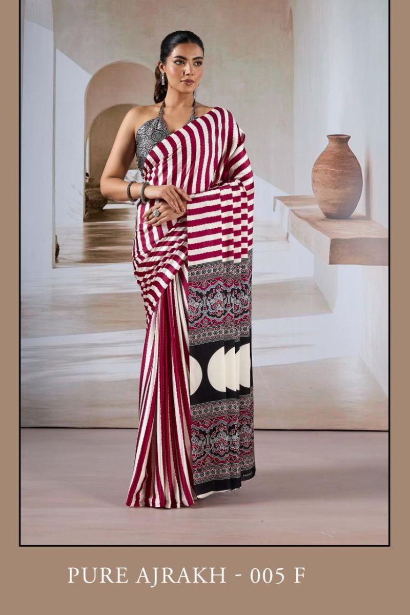 Pure Ajrakh 005 Modal Satin Ajrakh Printed Saree Catalog — Wholesale Sarees, Vardan Ethnic wholesale from Surat — view 2