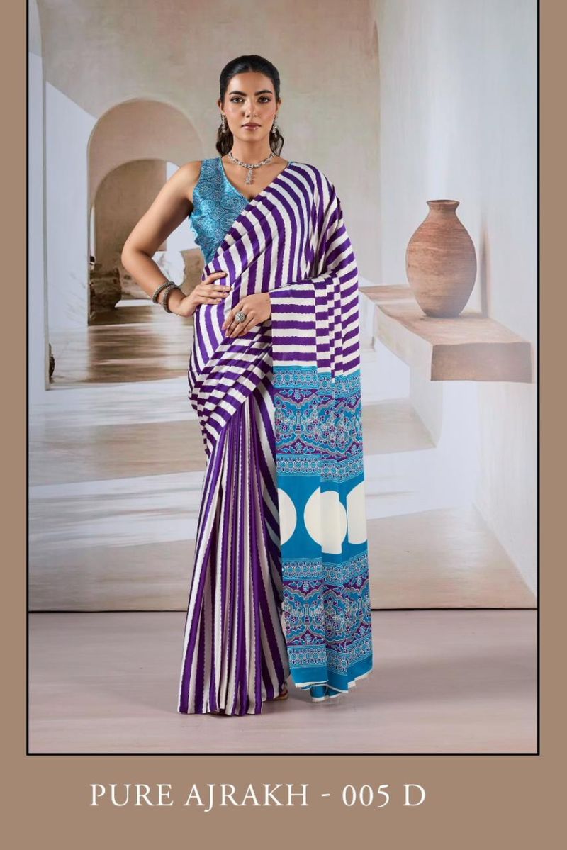 Pure Ajrakh 005 Modal Satin Ajrakh Printed Saree Catalog — Wholesale Sarees, Vardan Ethnic wholesale from Surat — view 4