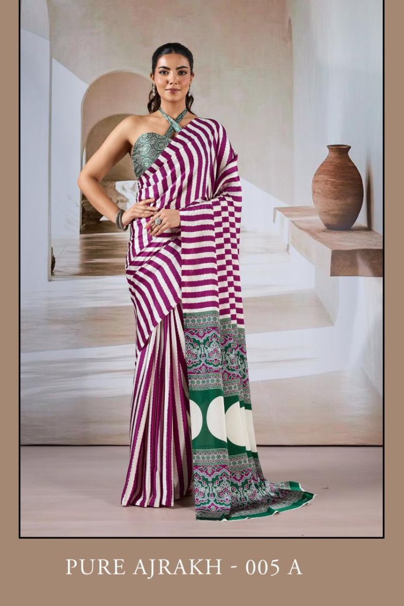 Pure Ajrakh 005 Modal Satin Ajrakh Printed Saree Catalog — Wholesale Sarees, Vardan Ethnic wholesale from Surat — view 5