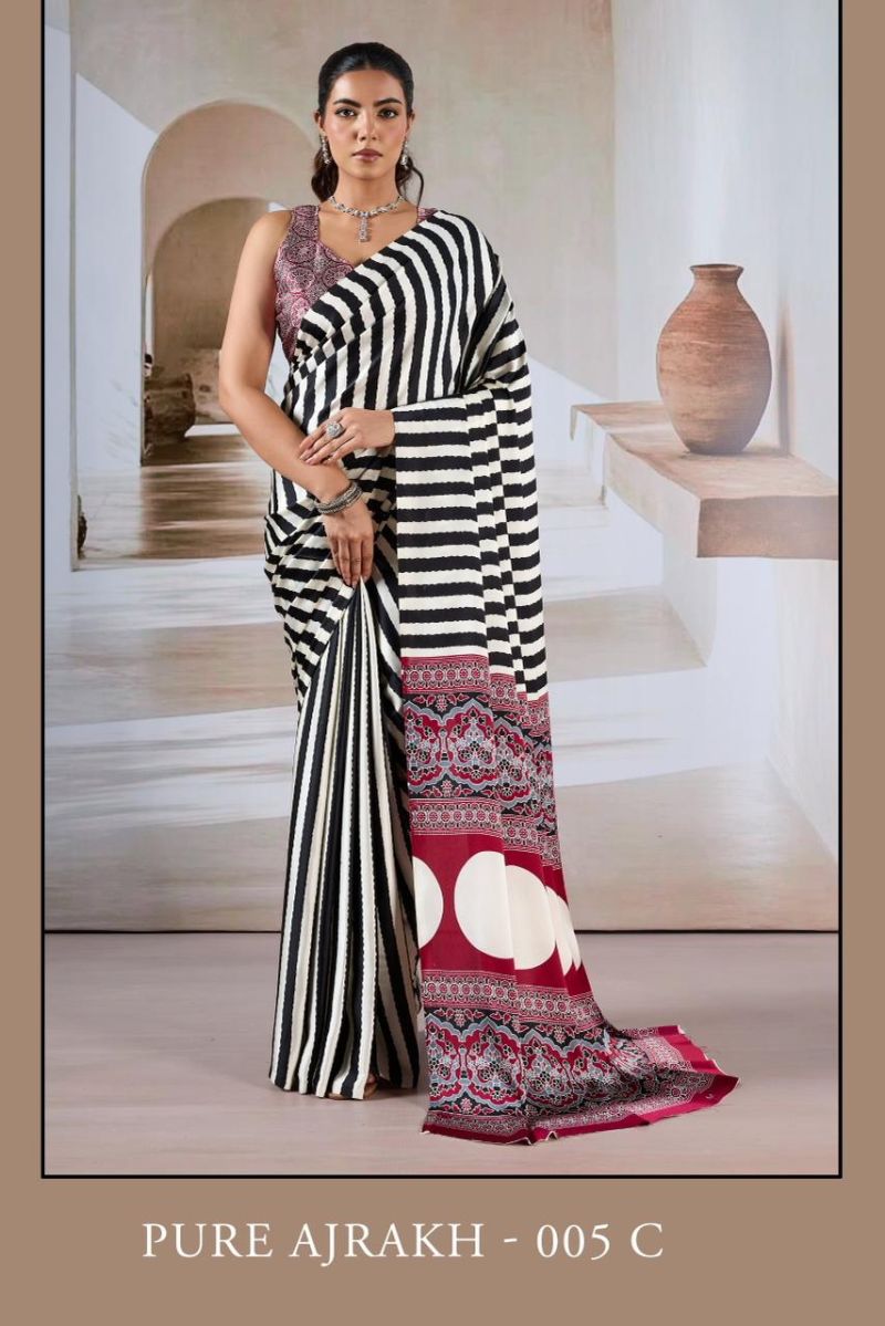 Pure Ajrakh 005 Modal Satin Ajrakh Printed Saree Catalog — Wholesale Sarees, Vardan Ethnic wholesale from Surat — view 6