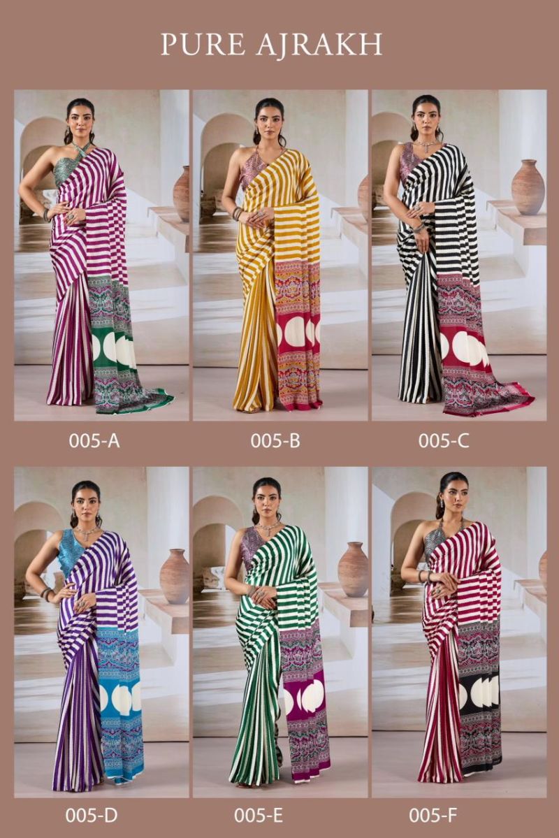 Pure Ajrakh 005 Modal Satin Ajrakh Printed Saree Catalog — Wholesale Sarees, Vardan Ethnic wholesale from Surat — view 13