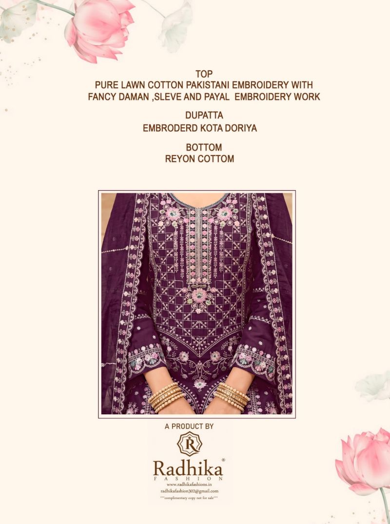 Radhika Azara Safia Lawn Cotton Embroidered Salwar Kameez Catalog — Wholesale Readymade Suit, Radhika wholesale from Surat — view 7