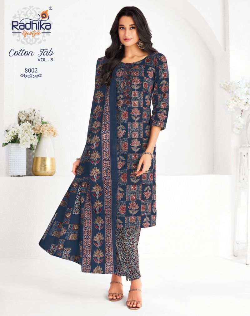 Radhika Cotton Fab Vol 8 Cotton Printed Kurti With Bottom Catalog — Wholesale Cotton Kurti Pant Set, Vardan Ethnic wholesale from Surat — view 4
