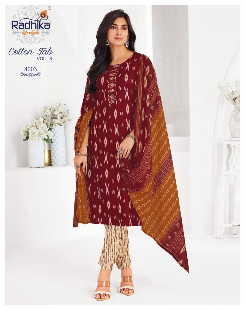 Radhika Cotton Fab Vol 8 Cotton Printed Kurti With Bottom Catalog — Wholesale Cotton Kurti Pant Set, Vardan Ethnic wholesale from Surat — view 6