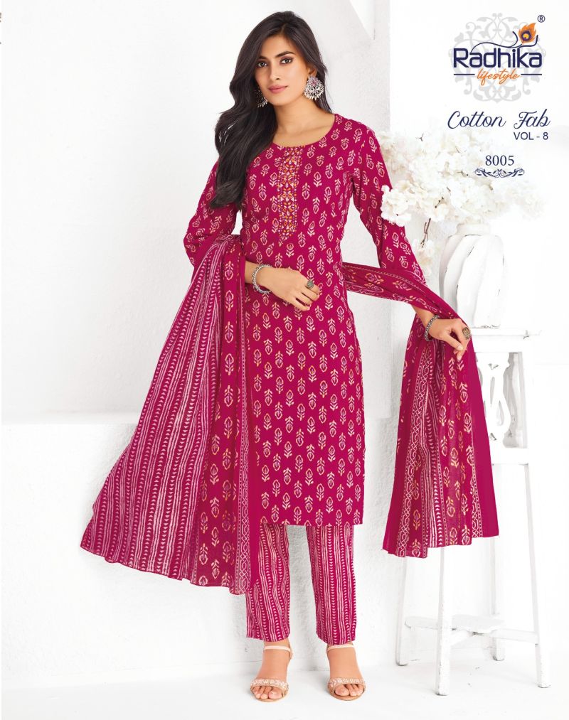 Radhika Cotton Fab Vol 8 Cotton Printed Kurti With Bottom Catalog — Wholesale Cotton Kurti Pant Set, Vardan Ethnic wholesale from Surat — view 7