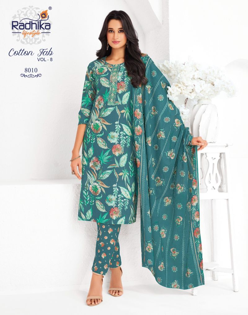 Radhika Cotton Fab Vol 8 Cotton Printed Kurti With Bottom Catalog — Wholesale Cotton Kurti Pant Set, Vardan Ethnic wholesale from Surat — view 10