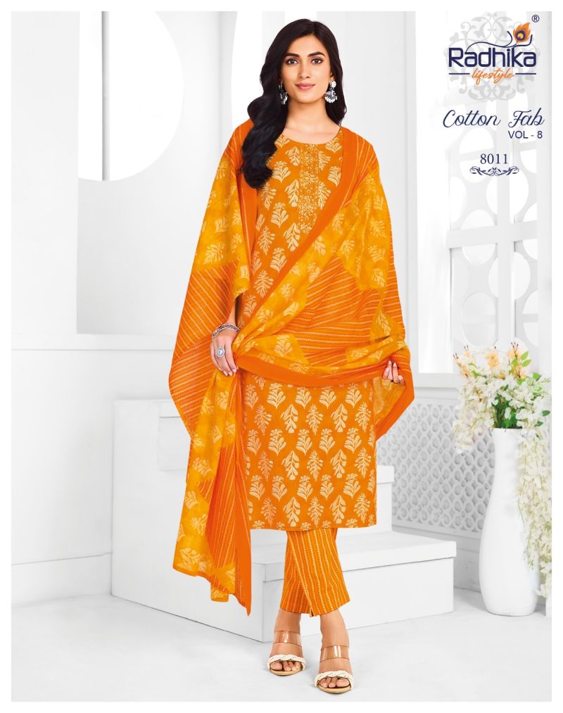 Radhika Cotton Fab Vol 8 Cotton Printed Kurti With Bottom Catalog — Wholesale Cotton Kurti Pant Set, Vardan Ethnic wholesale from Surat — view 11