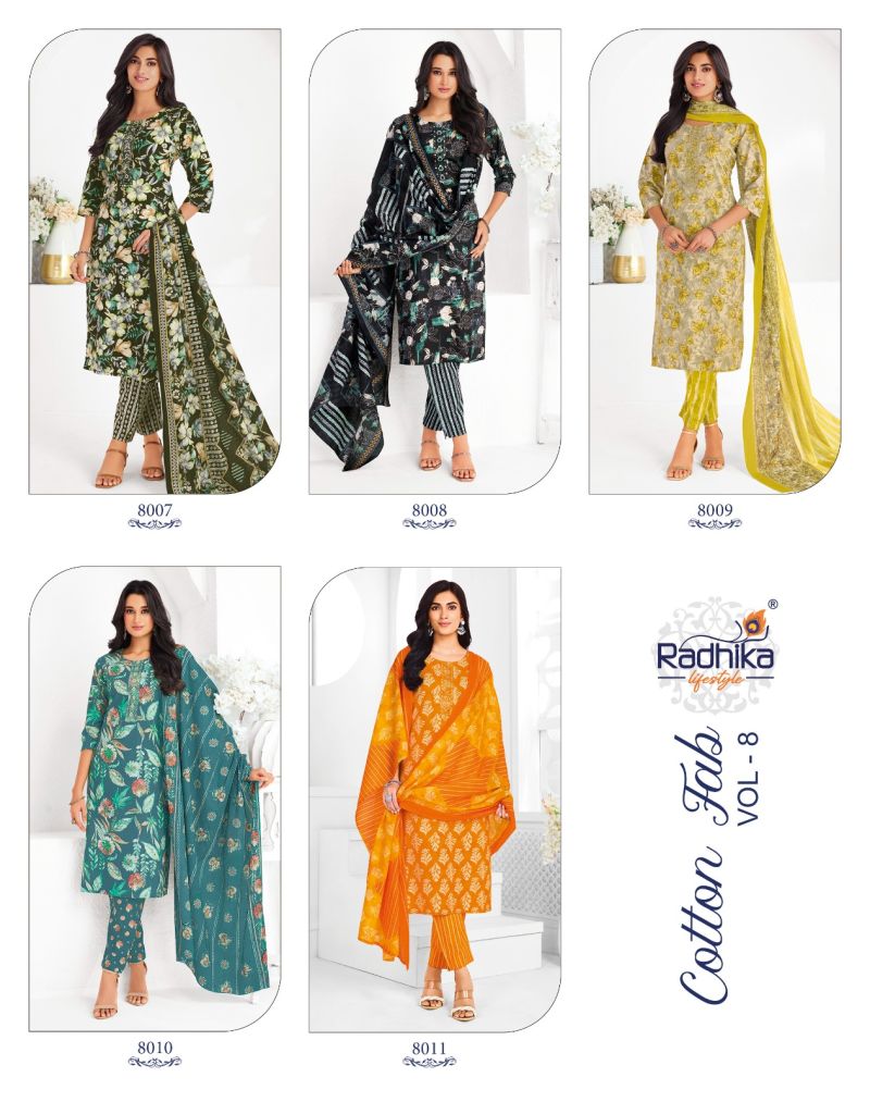 Radhika Cotton Fab Vol 8 Cotton Printed Kurti With Bottom Catalog — Wholesale Cotton Kurti Pant Set, Vardan Ethnic wholesale from Surat — view 3