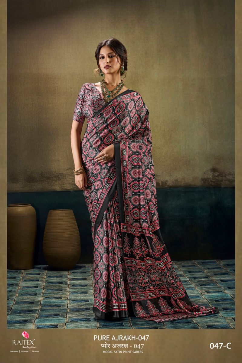 Rajtex Pure Ajrakh 047 Satin Ajrakh Printed Saree Catalog — Wholesale Sarees, rajtex wholesale from Surat — view 2