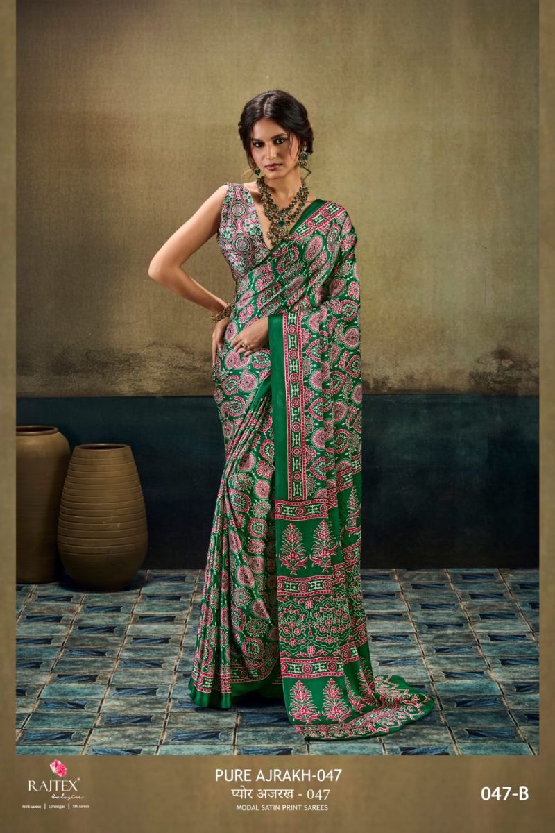 Rajtex Pure Ajrakh 047 Satin Ajrakh Printed Saree Catalog — Wholesale Sarees, rajtex wholesale from Surat — view 6