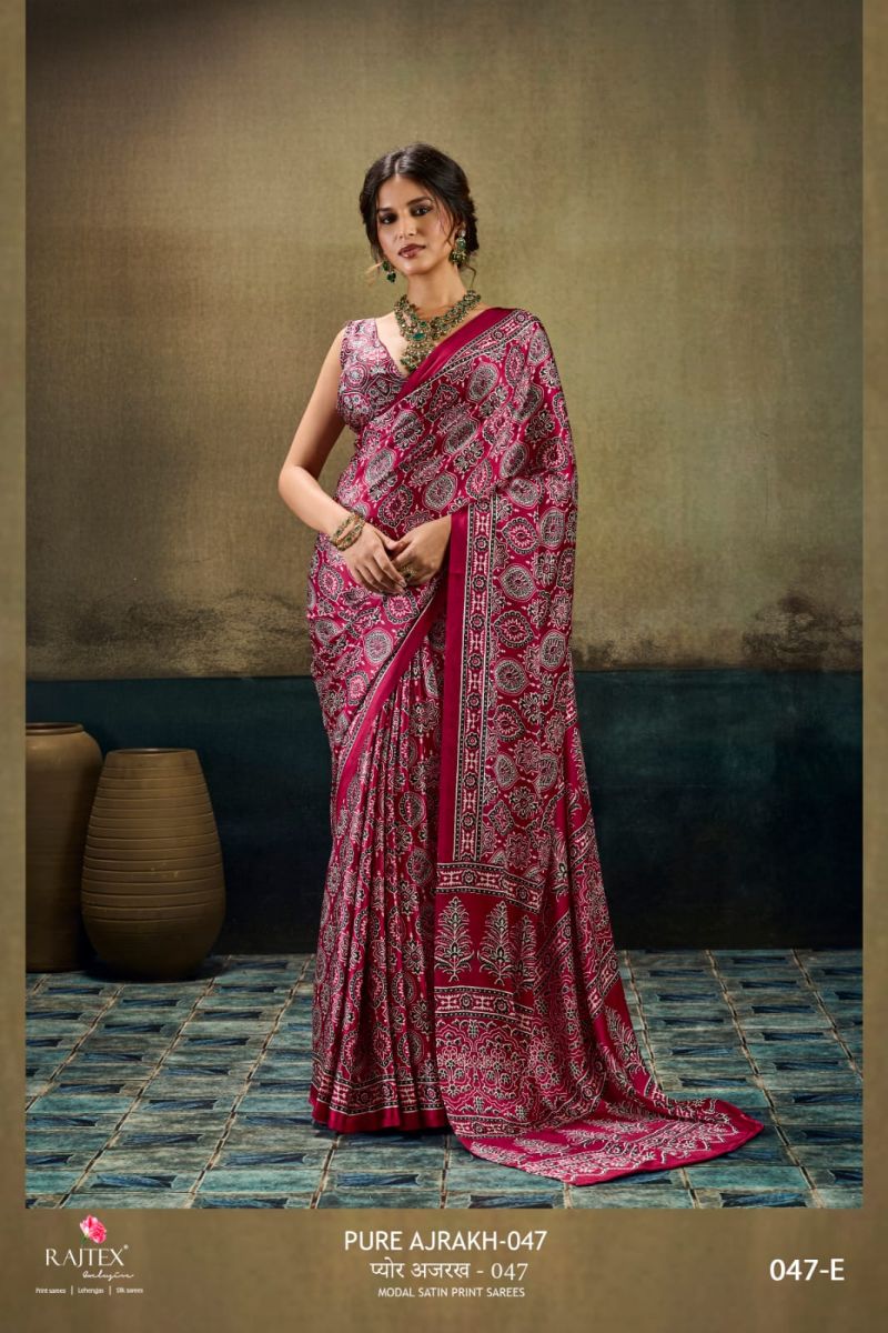 Rajtex Pure Ajrakh 047 Satin Ajrakh Printed Saree Catalog