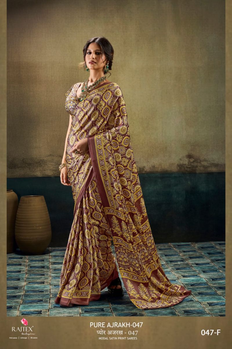 Rajtex Pure Ajrakh 047 Satin Ajrakh Printed Saree Catalog — Wholesale Sarees, rajtex wholesale from Surat — view 4