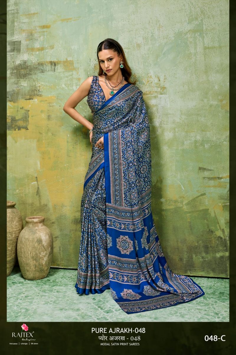 Rajtex Pure Ajrakh 048 Modal Satin Ajrakh Printed Saree Catalog — Wholesale Sarees, Vardan Ethnic wholesale from Surat — view 2