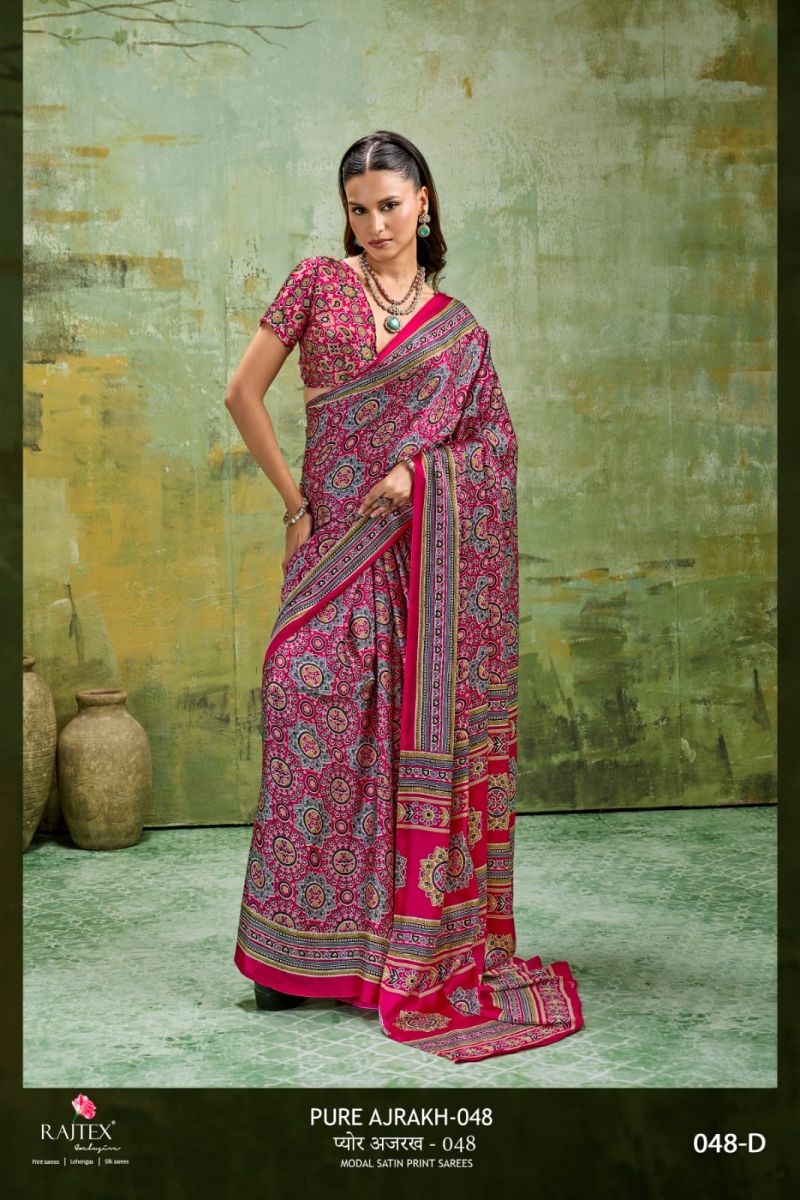 Rajtex Pure Ajrakh 048 Modal Satin Ajrakh Printed Saree Catalog — Wholesale Sarees, Vardan Ethnic wholesale from Surat — view 4