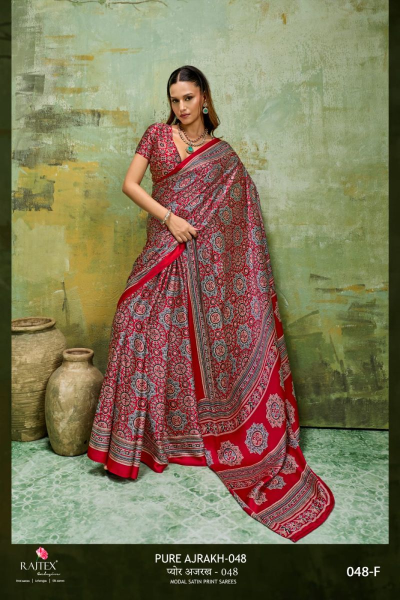 Rajtex Pure Ajrakh 048 Modal Satin Ajrakh Printed Saree Catalog — Wholesale Sarees, Vardan Ethnic wholesale from Surat — view 5