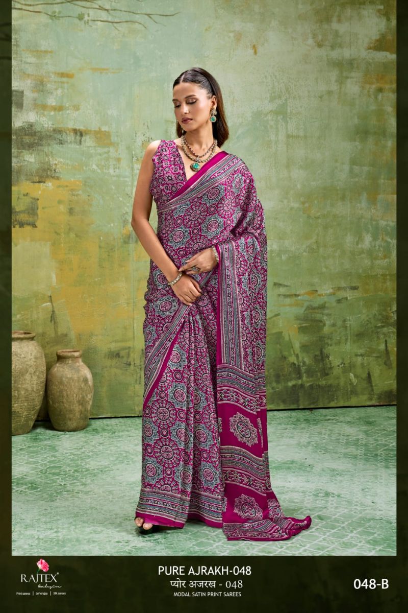 Rajtex Pure Ajrakh 048 Modal Satin Ajrakh Printed Saree Catalog