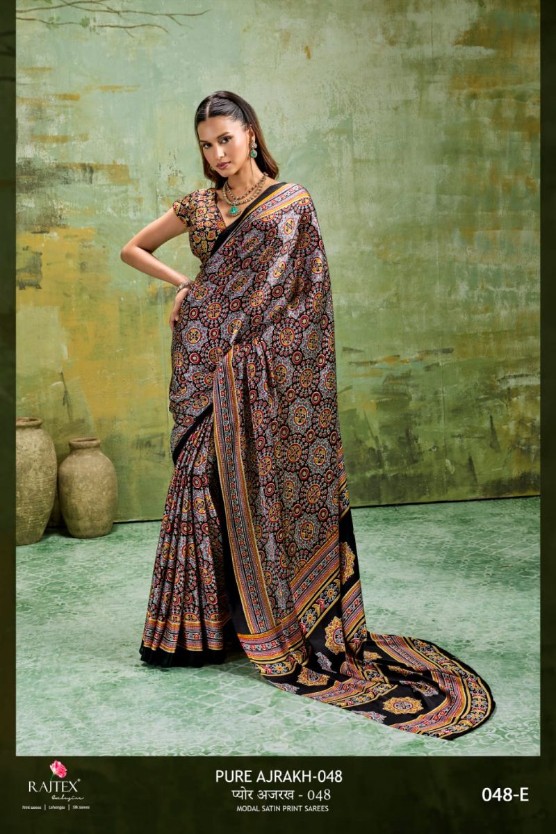 Rajtex Pure Ajrakh 048 Modal Satin Ajrakh Printed Saree Catalog — Wholesale Sarees, Vardan Ethnic wholesale from Surat — view 7