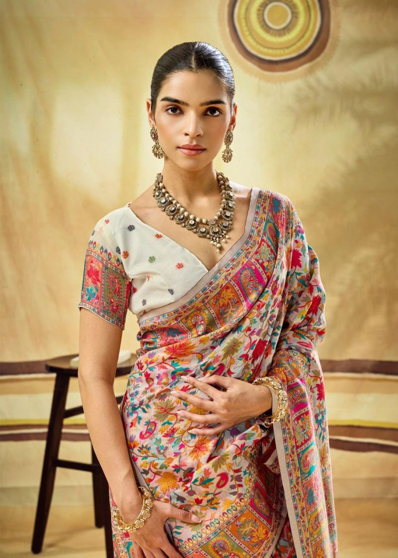 Rajtex Pure Kashmiri Vol 4 Cotton Pashmina Weaving Saree — Wholesale Sarees, rajtex wholesale from Surat — view 6