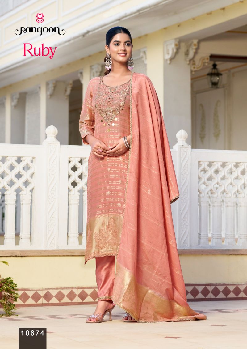 Rangoon Ruby Organza Fancy Work Kurti With Bottom Dupatta Set — Wholesale Kurtis, Rangoon wholesale from Surat — view 4