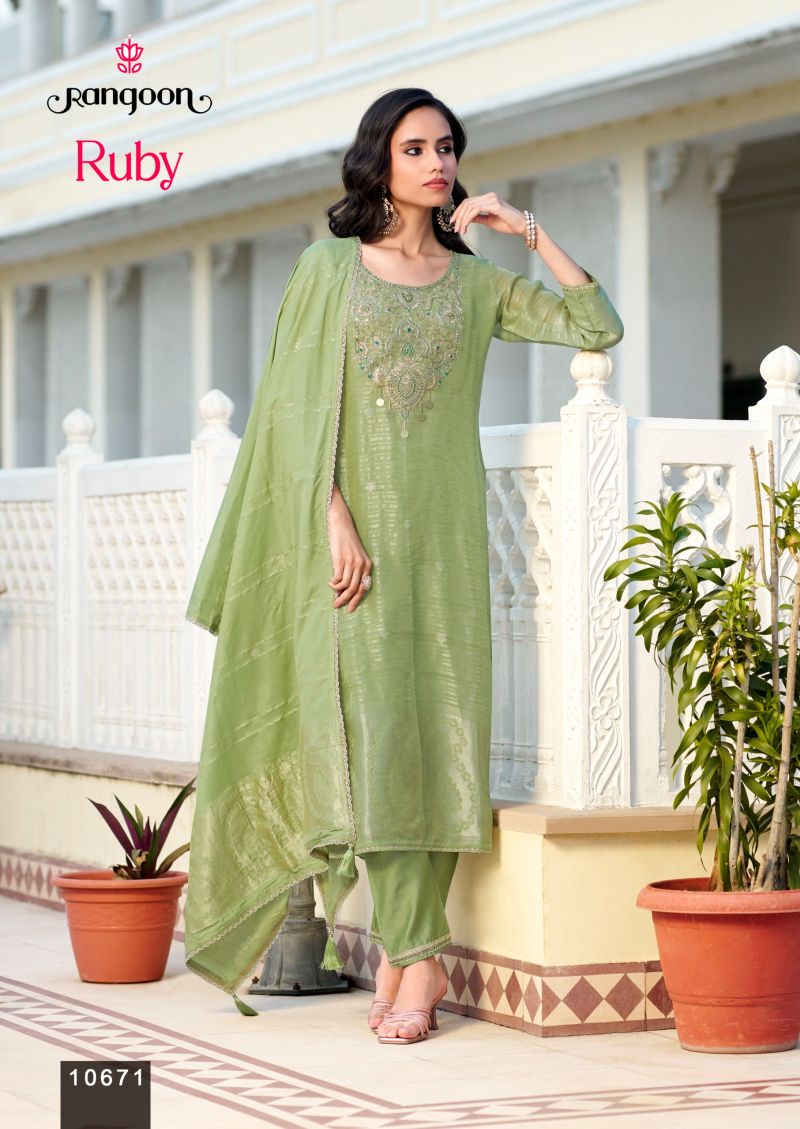 Rangoon Ruby Organza Fancy Work Kurti With Bottom Dupatta Set — Wholesale Kurtis, Rangoon wholesale from Surat — view 3