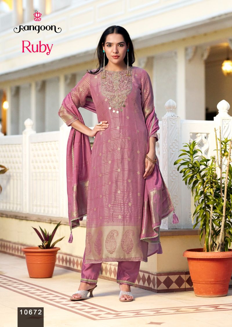 Rangoon Ruby Organza Fancy Work Kurti With Bottom Dupatta Set — Wholesale Kurtis, Rangoon wholesale from Surat — view 2