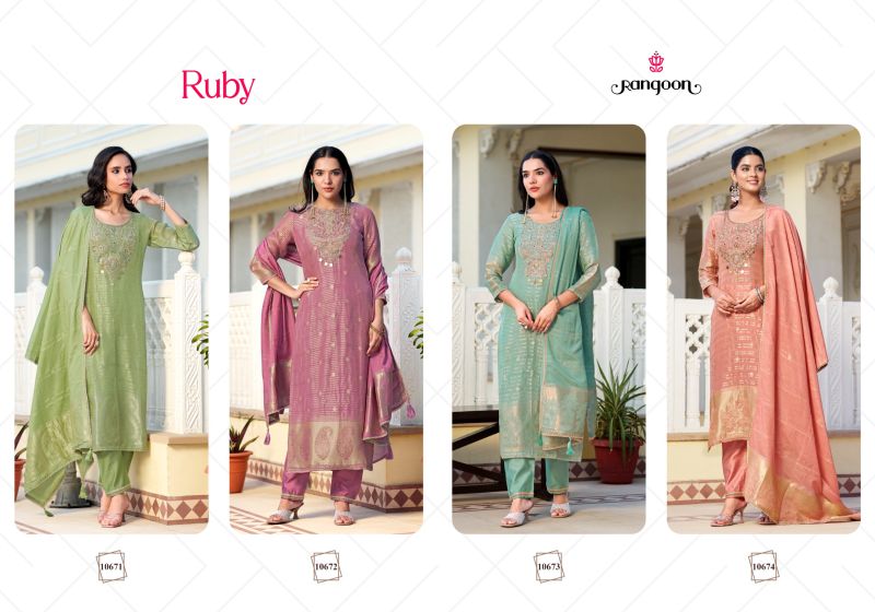 Rangoon Ruby Organza Fancy Work Kurti With Bottom Dupatta Set — Wholesale Kurtis, Rangoon wholesale from Surat — view 5