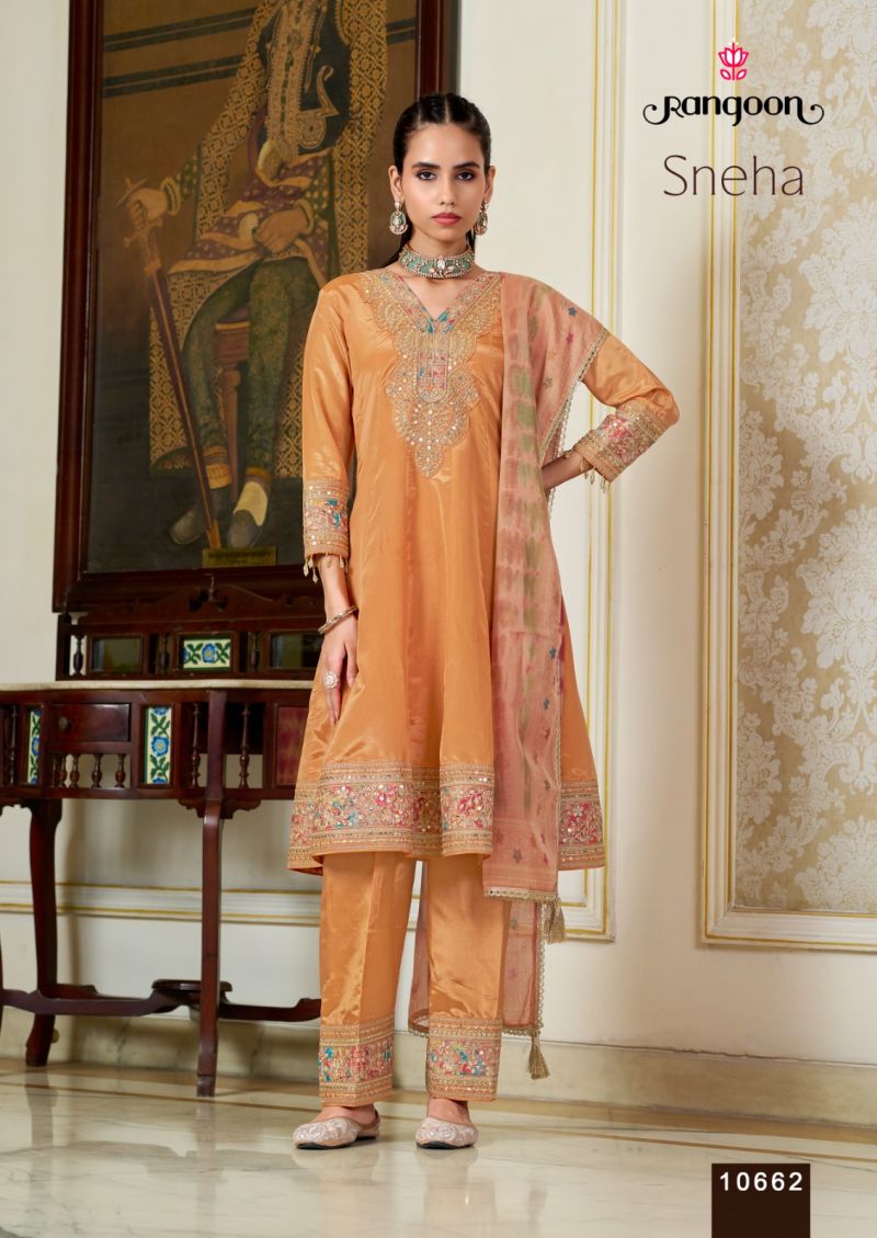 Rangoon Sneha Ho Embroidered Flair Kurti With Bottom Dupatta Set